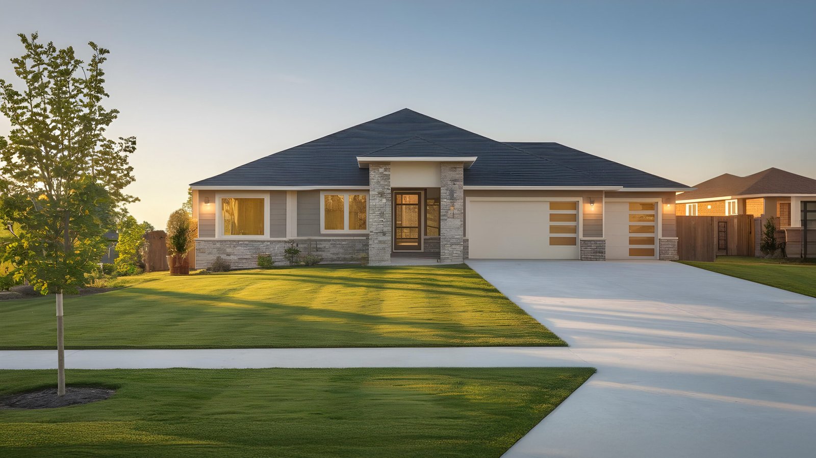 Landscaping professional mowing a residential property in Darien, CT